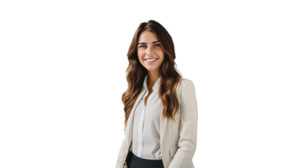 Portrait of happy businesswoman, smiling isolated on transparent background