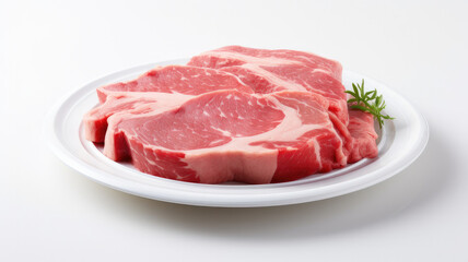 raw meat on a plate isolated on white background