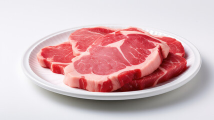 raw meat on a plate isolated on white background