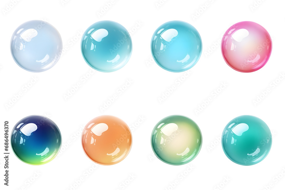 Wall mural set of colored bubbles, 3d render. generative ai.