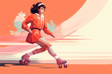 A woman roller skating, graphic poster