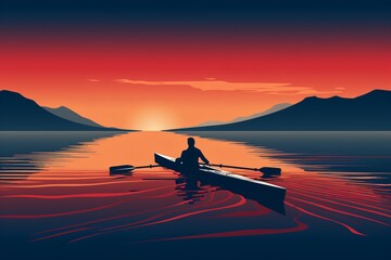 Graphic illustration for kayaking and boating in a canoe - obrazy, fototapety, plakaty