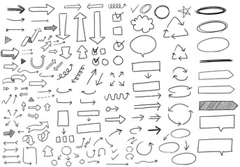 set of doodle arrows, set of arrow illustrations, set of various shapes, hand drawn illustrations,...