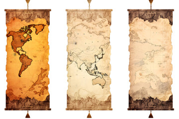 set of three vertical banners based on torn antique maps. generative ai.