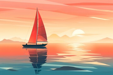 Fototapeta premium A graphic illustration banner for sailing a boat