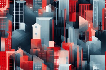 a city skyline using geometric shapes and monochromatic colors capturing the essence of urban life