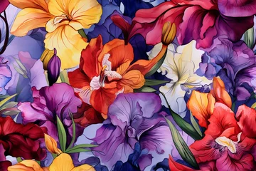 Fototapeten Orchids flowers seamless pattern artistic watercolor style © antusher