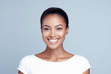 Confident African American woman with a radiant smile and flawless skin