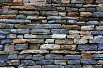 house of traditional rock wall  in a Gurung village in Ghandruk town, Gandaki Province of Nepal, is a point of Annapurna circuit trek and Poonhill trekking in Nepal 