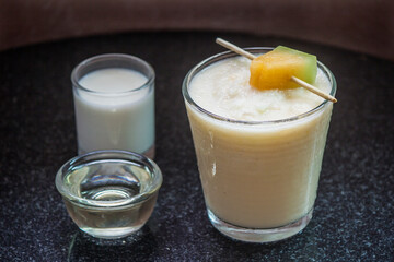 Melon milk syrup smoothie drink concept