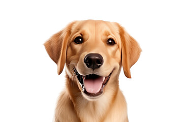 Cute fluffy portrait smile Puppy dog that looking at camera isolated on clear png background, funny moment, lovely dog, pet concept.