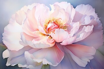 watercolor masterpiece capturing the delicate beauty of a blooming peony