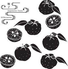 柚子のシルエットベクターイラスト
