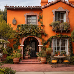 Fototapeta na wymiar Spanish sttyle home, Rustic orange Home, Exterior of a home