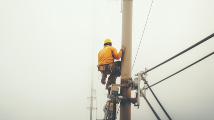 Man working on an electrical pole