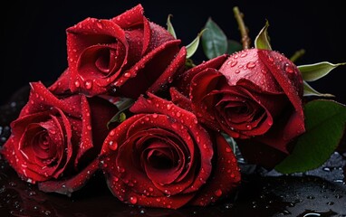 Red roses with water drops.