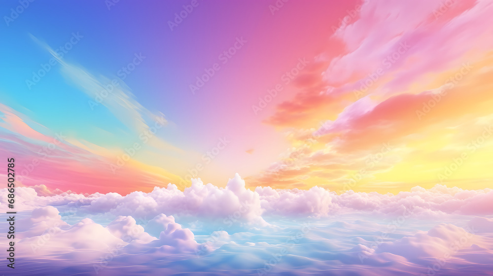 Wall mural 3d render, abstract fantasy background of colorful sky with neon clouds isolated on a white backgrou