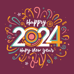 Free Happy New Year 2024 social media post template design. AI generative.