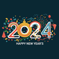 Free Happy New Year 2024 social media post template design. AI generative.