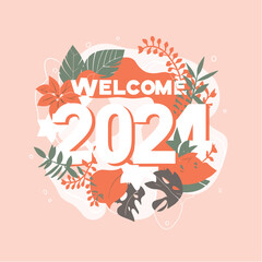 Free vector inviting social media post to welcome 2024. AI generative.