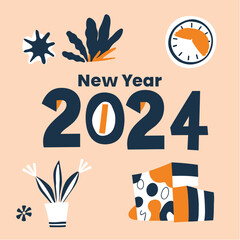 Free vector Happy New Year 2024 typography illustration. AI generative.