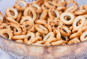 Close-up of fried dough bagels