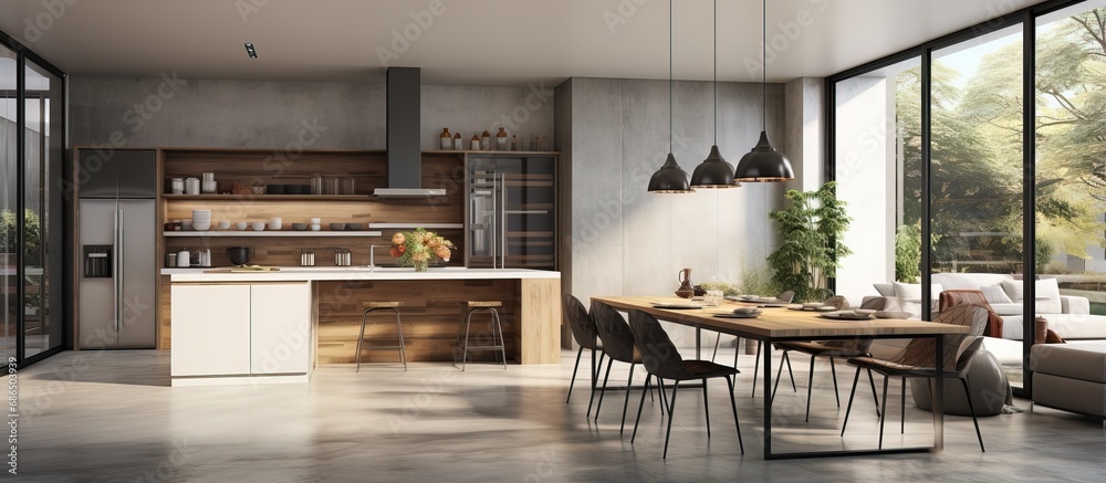 Wall mural Modern space with a kitchen equipped room