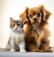 Dog and cat, the minimal animal concept of the great rivals of the dominant pet. Sweet and cuddly human friends.