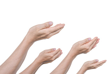 Man hand with open palm hope, helping, Isolated on transparent background. PNG File