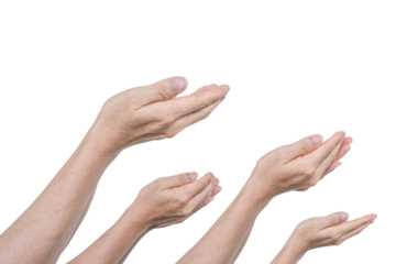 Man hand with open palm hope, helping, Isolated on transparent background. PNG File
