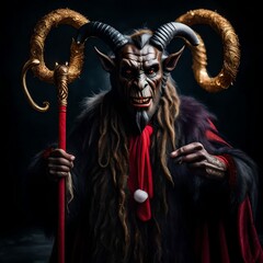Krampus, scary Christmas devil folklore character caricature