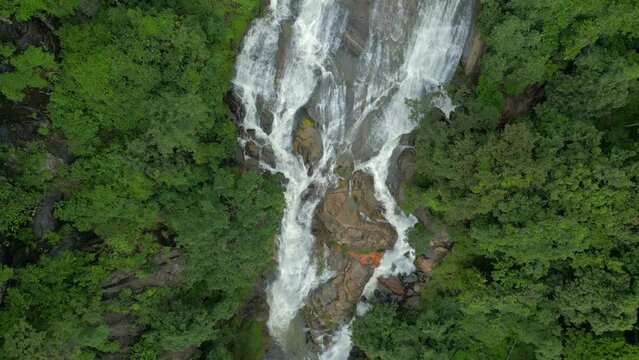 Topdown Aerial Drone Shot of Ravana Falls in Ella Sri Lanka