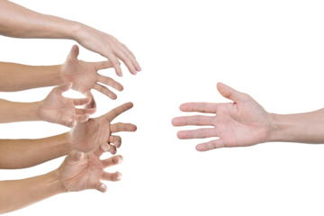 Hand reaching for helping hand, Isolated on transparent background.