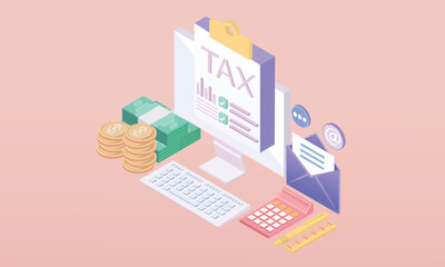 3d minimal Online Tax payment. Filing tax form. Calendar show Tax Payment Date. Accounting and Financial Management Concept.on pastel background