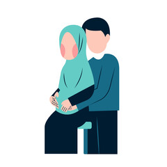Muslim Pregnant Couple Flat Illustration 
