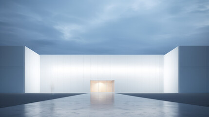 Sleek modern building facade against overcast sky. Minimalistic architecture concept Generative AI