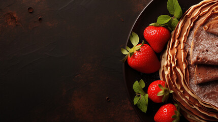 crepe with strawberry and chocolate - obrazy, fototapety, plakaty