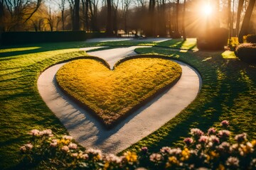 abstract picture of a park in the sun in the shape of a heart.