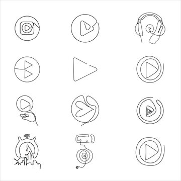 set of play icon photocall one line art white background