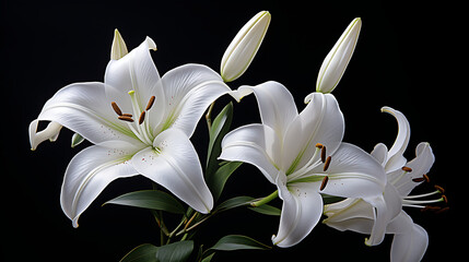The grace of a white lily in a soft morning light, using a close-up lens to emphasize the intricate details of the delicate petals, the subtle play of shadows. Generative Ai