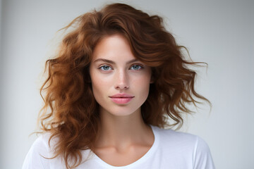 Naklejka premium Portrait of a woman emotion hope, mood. Beautiful Caucasian young woman looking at camera indoors.
