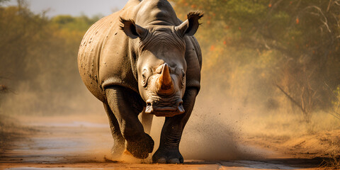 A rhinoceros and rhinoceros walk down a dirt road.Black  Rhinos Running images