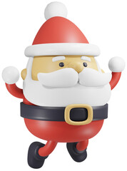 Santa Claus jumping, side view. Christmas and season greeting. 3D PNG cartoon character.