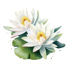 Beautiful lotus flower in watercolor. white lily water isolated on a white background. Nelumbo nucifera flower