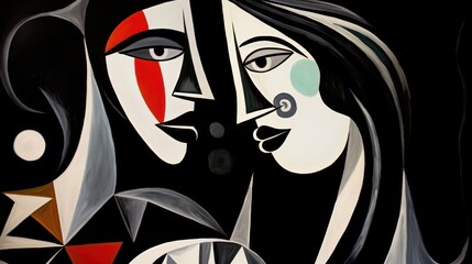 Abstract painting of a woman in a modern, geometric art, contemporary, and cubism style, ideal for wall art, printing design, and artistic poster - obrazy, fototapety, plakaty