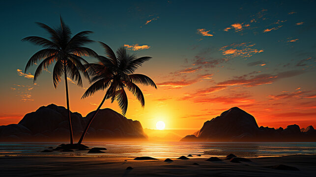 sunset on the beach HD 8K wallpaper Stock Photographic Image 