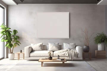 Canvas mockup in modern home interior 3d rendering. generative ai.