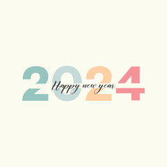 Happy new year Cute minimal social media post with pastels Colors 2024 text.