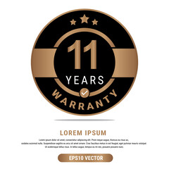 11 Year warranty vector art illustration in emas color with fantastic font and white background. Eps10 Vector