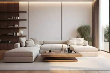contemporary minimalist living room interior 3d rendering. generative ai.